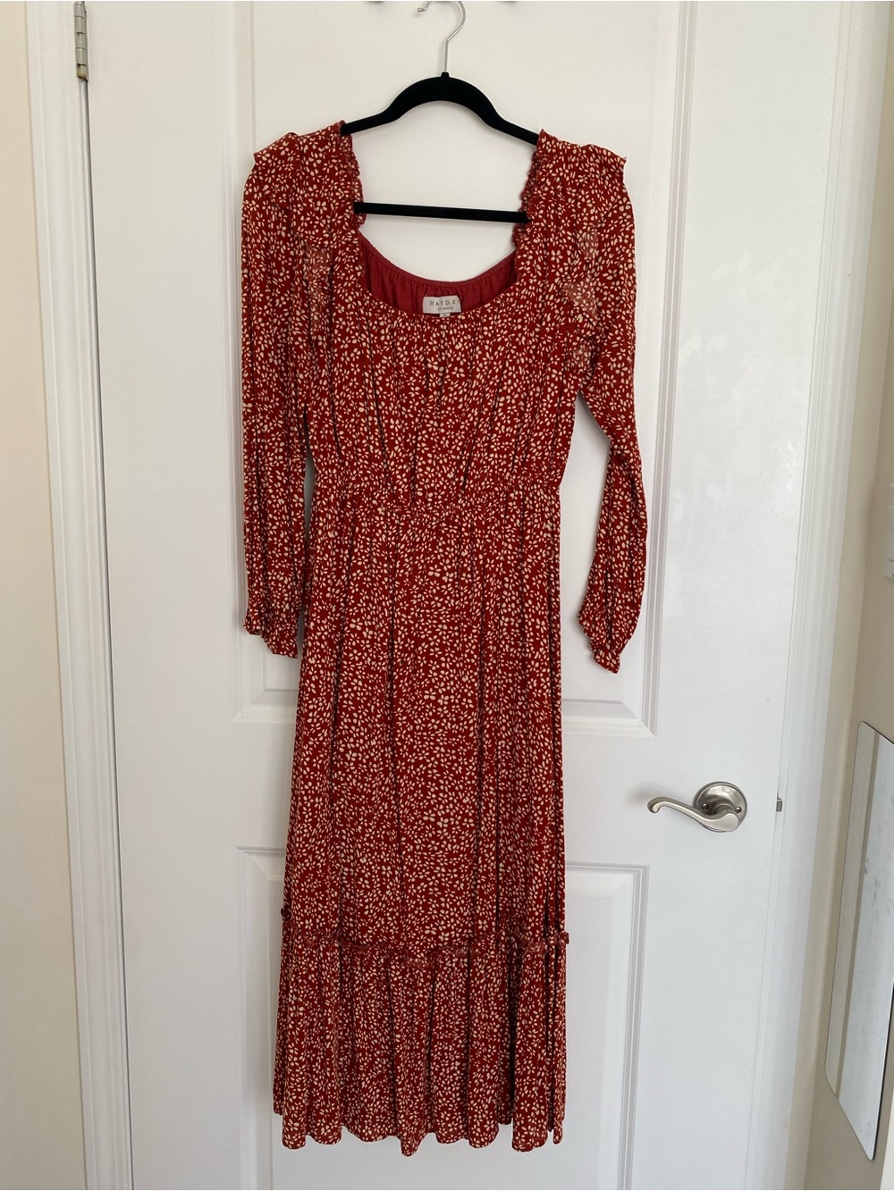 Hayden | Smocked Square Neck Long Sleeve Midi Dress - Rust Floral